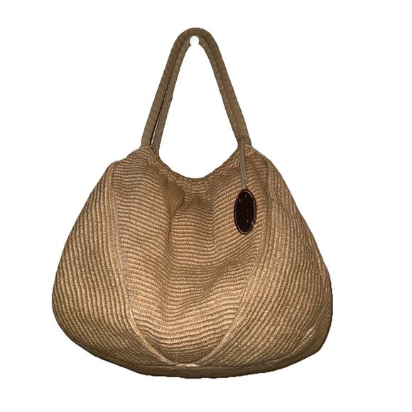 Elie Tahari Beige Woven Emmy Raffia Large Hobo Shoulder Bag - Picture 2 of 9